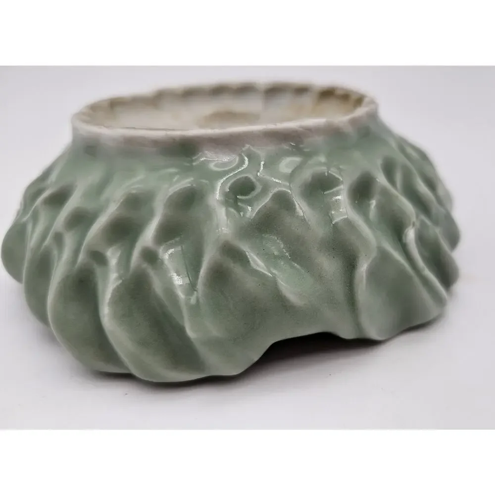 Antique Japanese Meiji Celadon Porcelain Brush Washer Cherry Blossoms